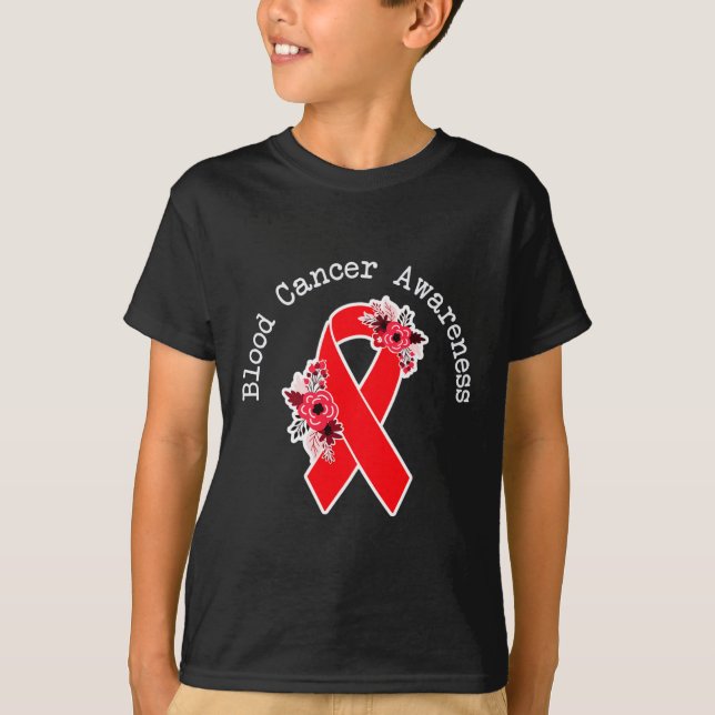 Blood Cancer Awareness Floral Red Ribbon Blood Dis T-Shirt (Front)