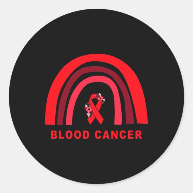 Blood Cancer Awareness Floral Red Ribbon Cute Rain Classic Round Sticker (Front)
