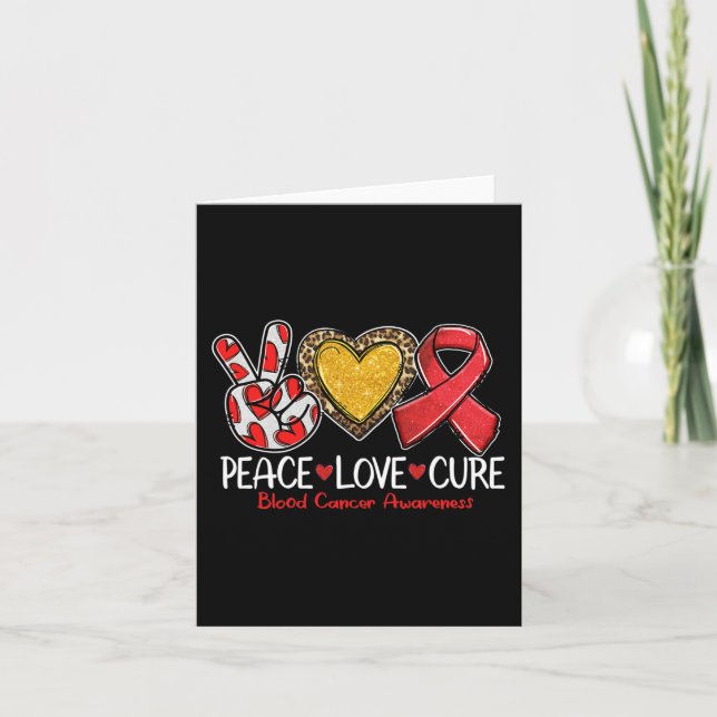 Blood Cancer Awareness Peace Love Cure Red Ribbon  Card (Front)