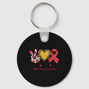 Blood Cancer Awareness Peace Love Cure Red Ribbon Key Ring