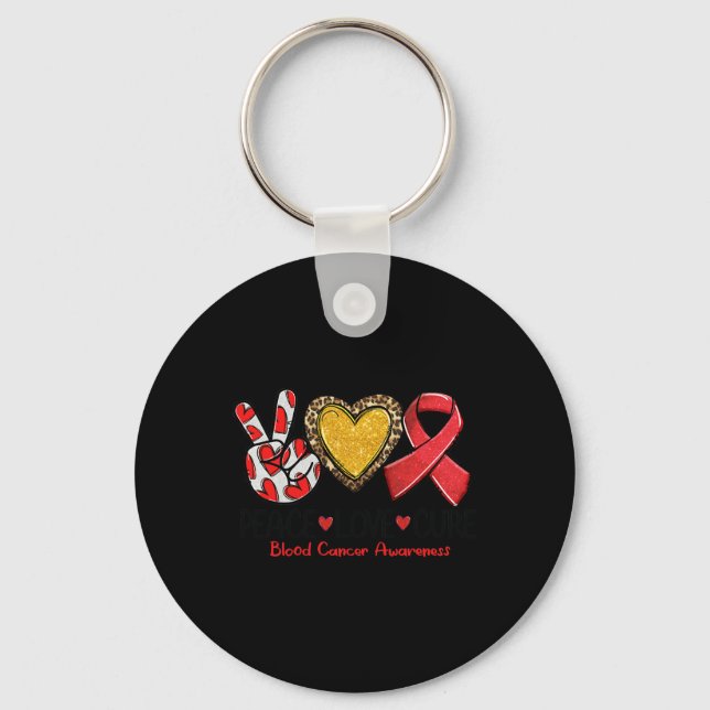 Blood Cancer Awareness Peace Love Cure Red Ribbon  Key Ring (Front)