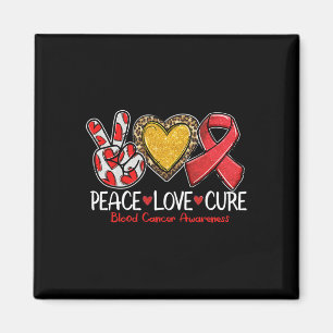 Blood Cancer Awareness Peace Love Cure Red Ribbon Magnet
