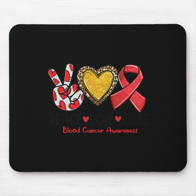 Blood Cancer Awareness Peace Love Cure Red Ribbon  Mouse Mat (Front)