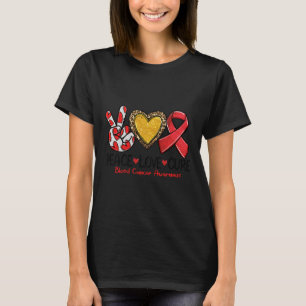 Blood Cancer Awareness Peace Love Cure Red Ribbon  T-Shirt