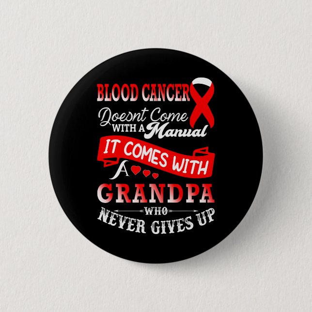 Blood Cancer Awareness Red Ribbon Grandpa Support  6 Cm Round Badge (Front)