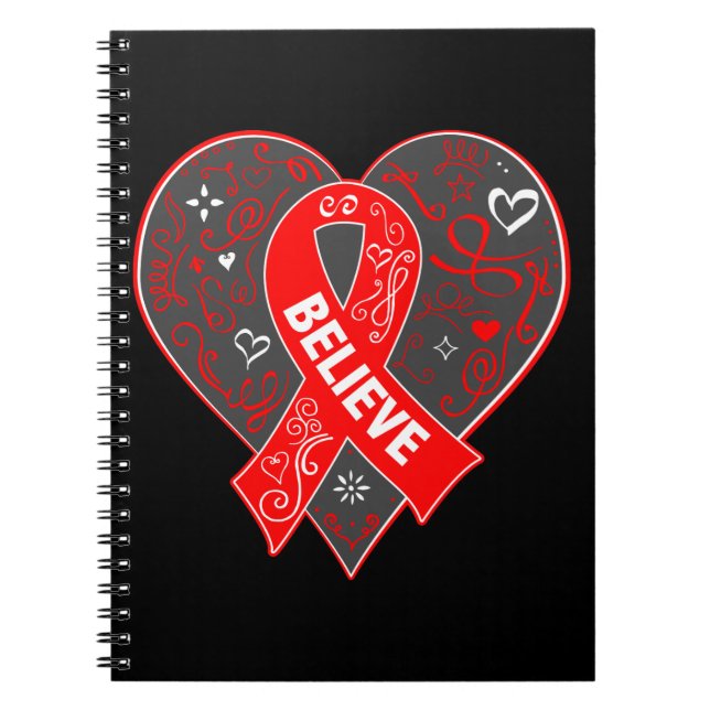 Blood Cancer Believe Ribbon Heart Notebook (Front)