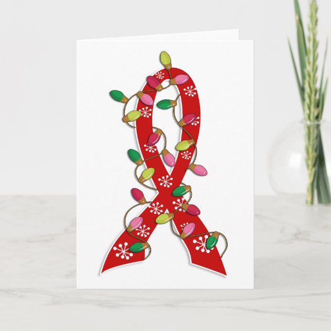 Blood Cancer Christmas Lights Ribbon Holiday Card (Front)