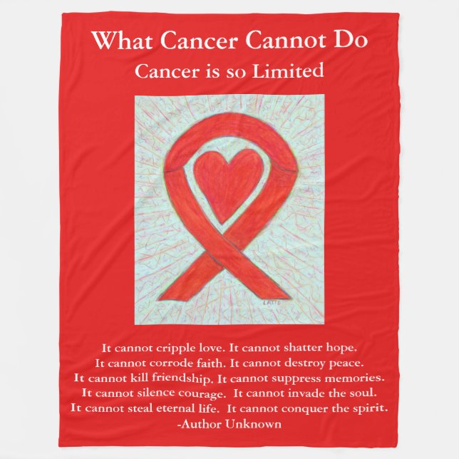 Blood Cancer Red Awareness Ribbon Chemo Blankets (Front)