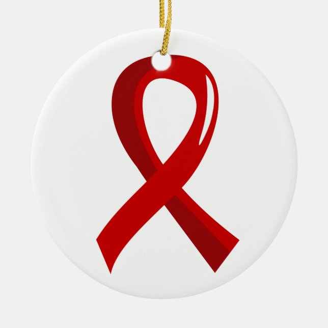 Blood Cancer Red Ribbon 3 Ceramic Tree Decoration (Front)