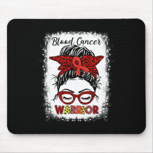 Blood Cancer Warrior Messy Bun Red Ribbon Leopard  Mouse Mat