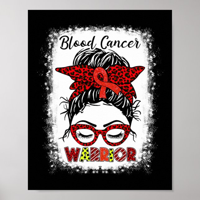 Blood Cancer Warrior Messy Bun Red Ribbon Leopard  Poster (Front)