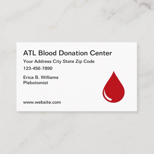 Blood Donation Centre Phlebotomist Business Cards (Front)