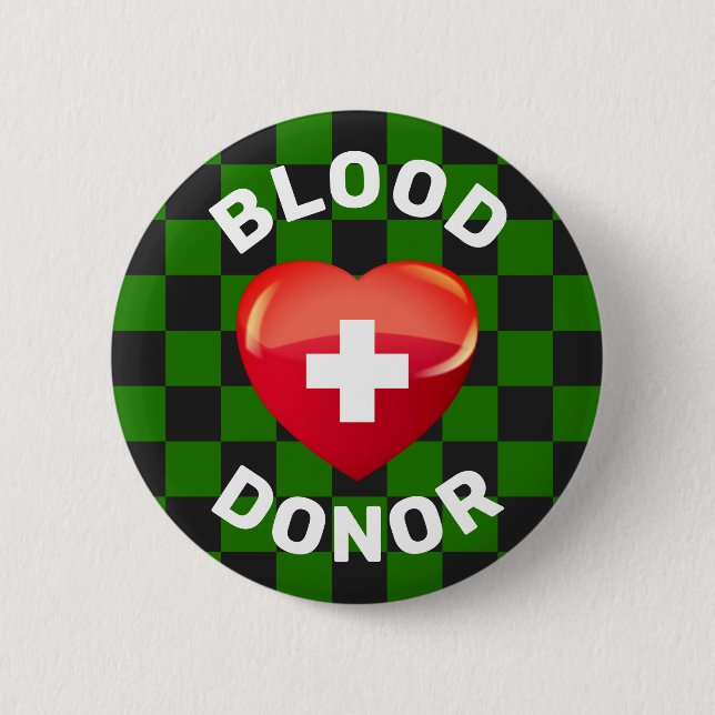 Blood Donor Heart w Cross 6 Cm Round Badge (Front)