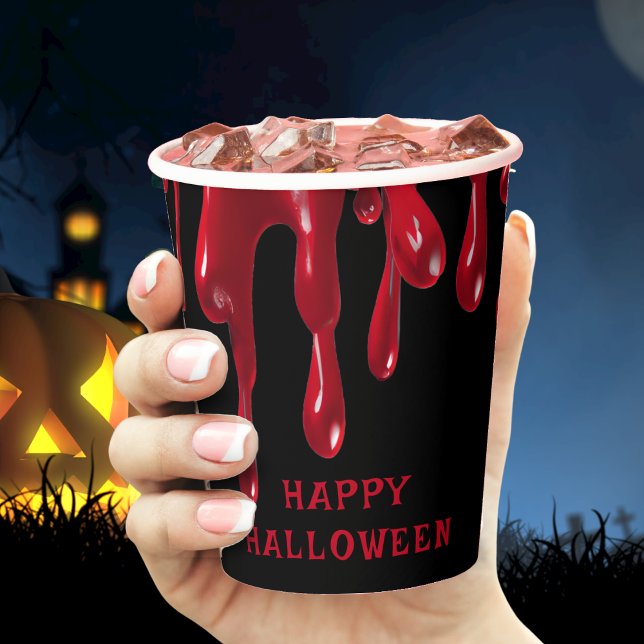Blood Drip Red & Black Spooky Halloween Paper Cups (red blood drip black Halloween paper cup)
