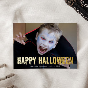 Blood Drips Happy Halloween Photo Foil Holiday Card