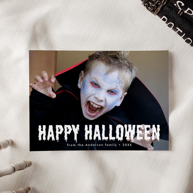 Blood Drips Happy Halloween Photo Holiday Card (Creator Uploaded)