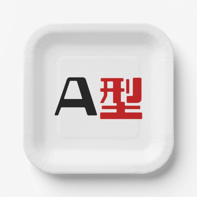Blood Group A Japanese Kanji Paper Plate (Front)