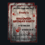 Blood Hands Vintage Halloween Birthday Invitation<br><div class="desc">This card features dark vintage background of blood and serial killer handprints. The card is a little spooky and haunting perfect for Halloween invitation. It is specifically for Halloween themed birthday invitations. The text has distressed fonts in blood red colour. The back of this card has also same background of...</div>
