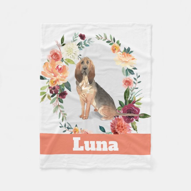 Blood Hound Dog personalised watercolor Fleece Blanket (Front)