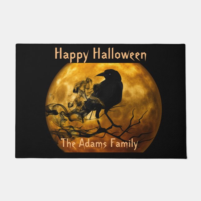 Blood Moon and Black Raven, Spooky Halloween Doormat (Front)