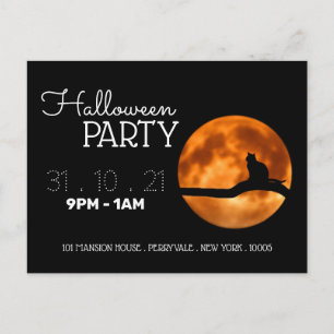 Blood Moon & Cat Silhouette Halloween Party Invite