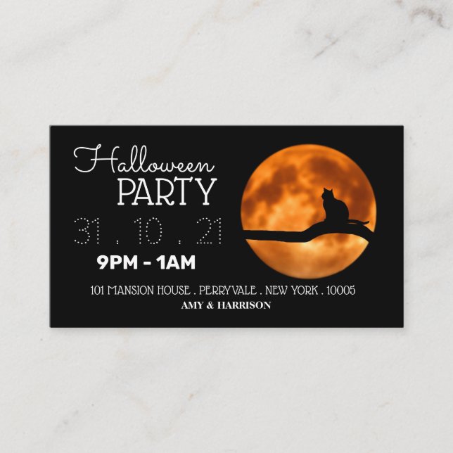 Blood Moon & Cat Silhouette Halloween Party Ticket Enclosure Card (Front)