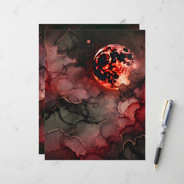 Blood Moon Glow Halloween Alcohol Ink Scrapbook (Front/Back In Situ)