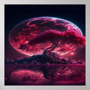Blood Moon is rising.  Purple pink moon fantasy  Poster