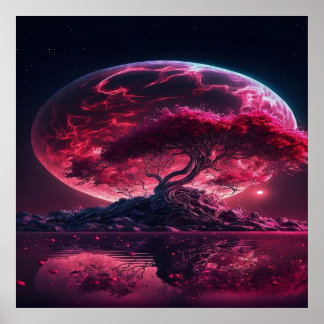 Blood Moon is rising.  Purple pink moon fantasy  Poster