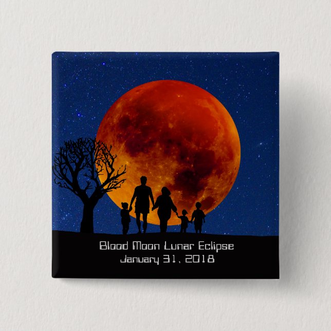 Blood Moon Lunar Eclipse 2018 15 Cm Square Badge (Front)