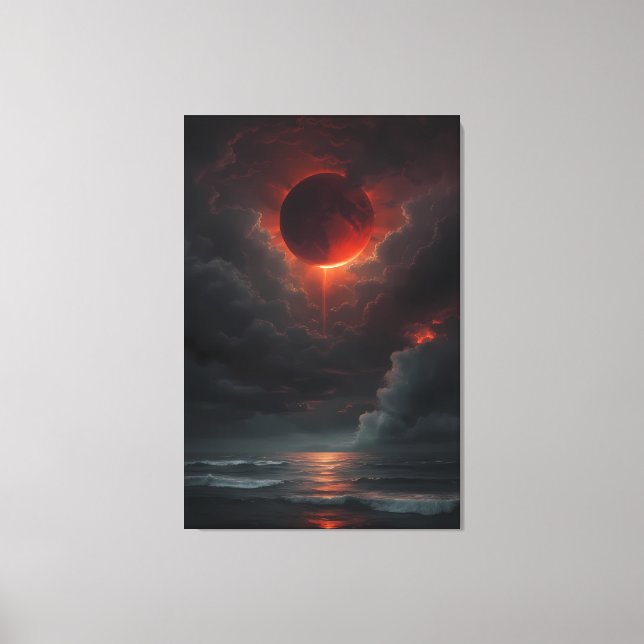 Blood Moon Over the Stormy Sea Canvas Print (Front)