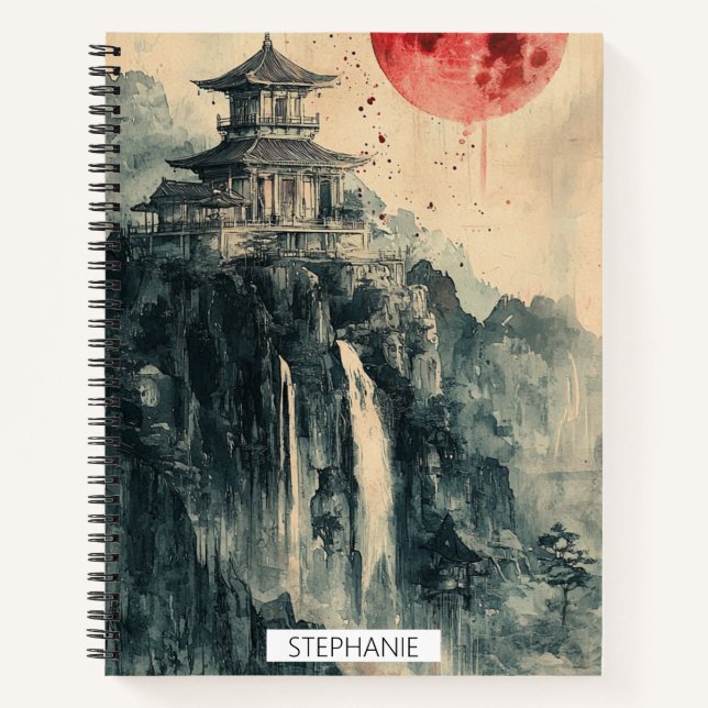 Blood Moon Pagoda Ink Wash Notebook (Front)