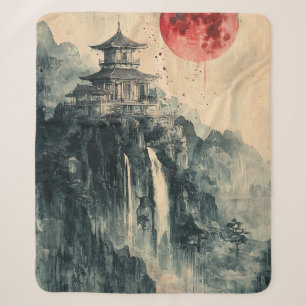 Blood Moon Pagoda Ink Wash Sherpa Blanket