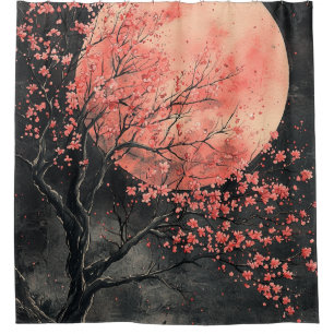 Blood Moon Sakura Ink Wash (2) Shower Curtain