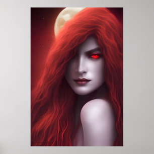 Blood Moon Sorcery - AI Fantasy Art Print Portrait