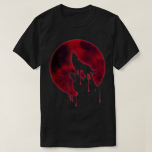 Blood Moon Wolf Howling Design T-Shirt