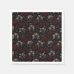 Blood Obsidian Skull Orchid and Briar Rose Gothic Napkin