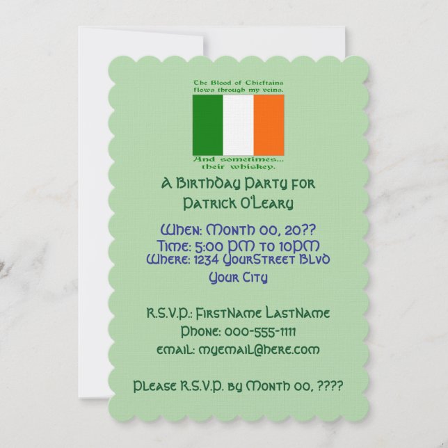Blood of Chieftains Flows Veins Sometimes Whiskey Invitation (Front)