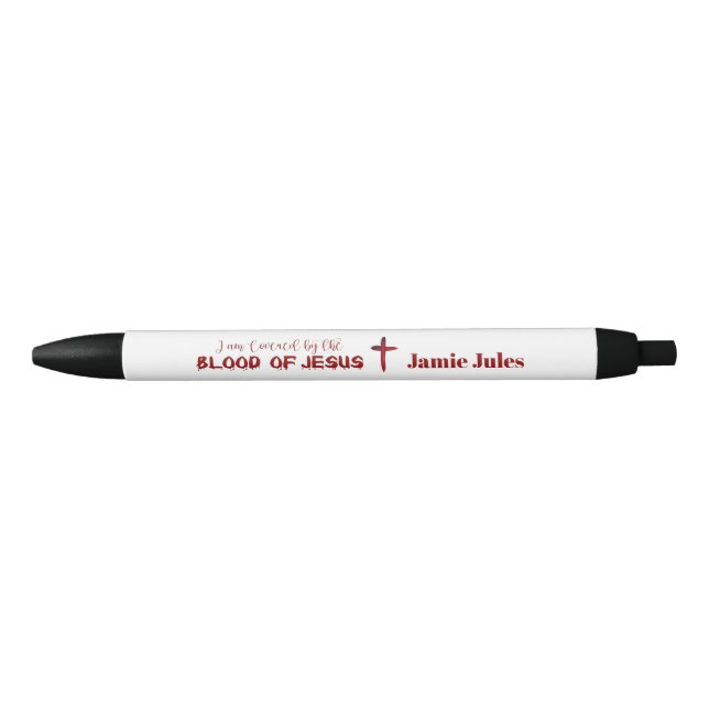 Blood of Jesus Cross Personalised Black Ink Pen (Front)