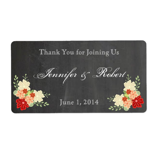 Blood Orange Flower Chalkboard Water Bottle Label (Front)