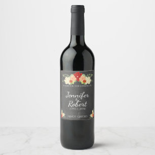 Blood Orange Flower Chalkboard Wedding Wine Label