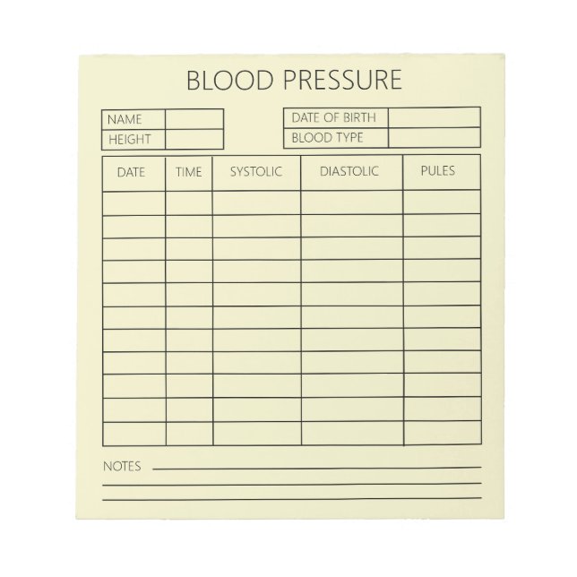 Blood Pressure Notepad (Front)