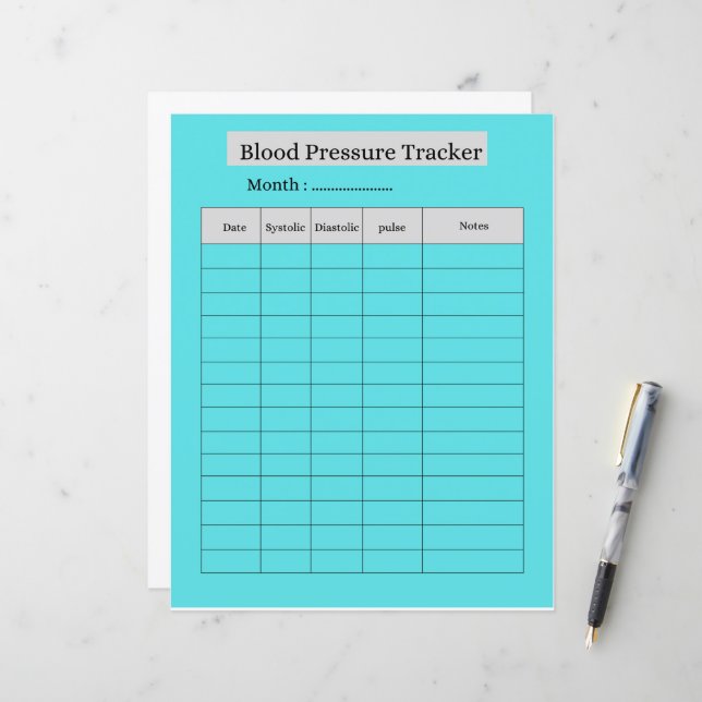 Blood Pressure Tracker SHEET (Front/Back In Situ)