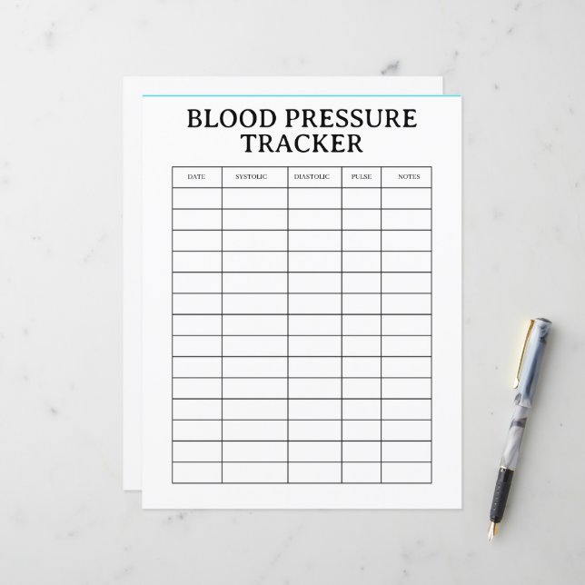 Blood Pressure Tracker SHEET (Front/Back In Situ)