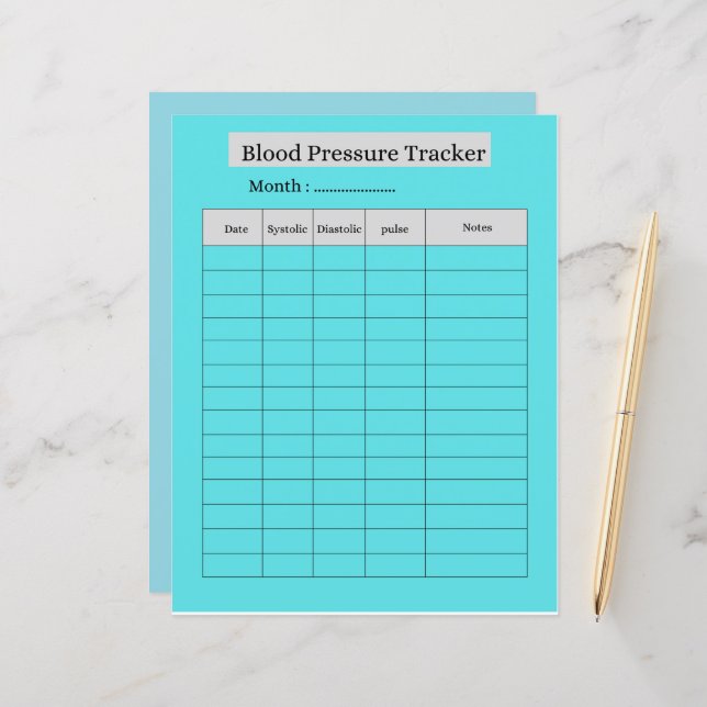 Blood Pressure Tracker SHEET (Front/Back In Situ)