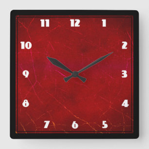Blood Red Abstract Texture with Scratches Square Wall Clock