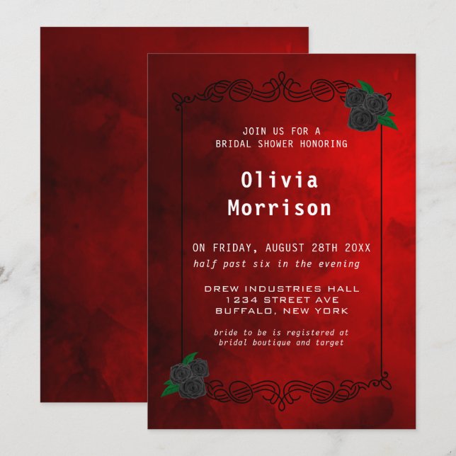 Blood Red and Black Rose Gothic Bridal Shower Invitation (Front/Back)