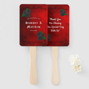 Blood Red and Black Roses Wedding Thank You Hand Fan