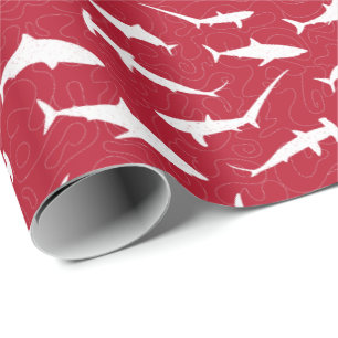 Blood Red and White Shark Print Wrapping Paper