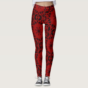 Blood red black geometric design bold kitty voices leggings